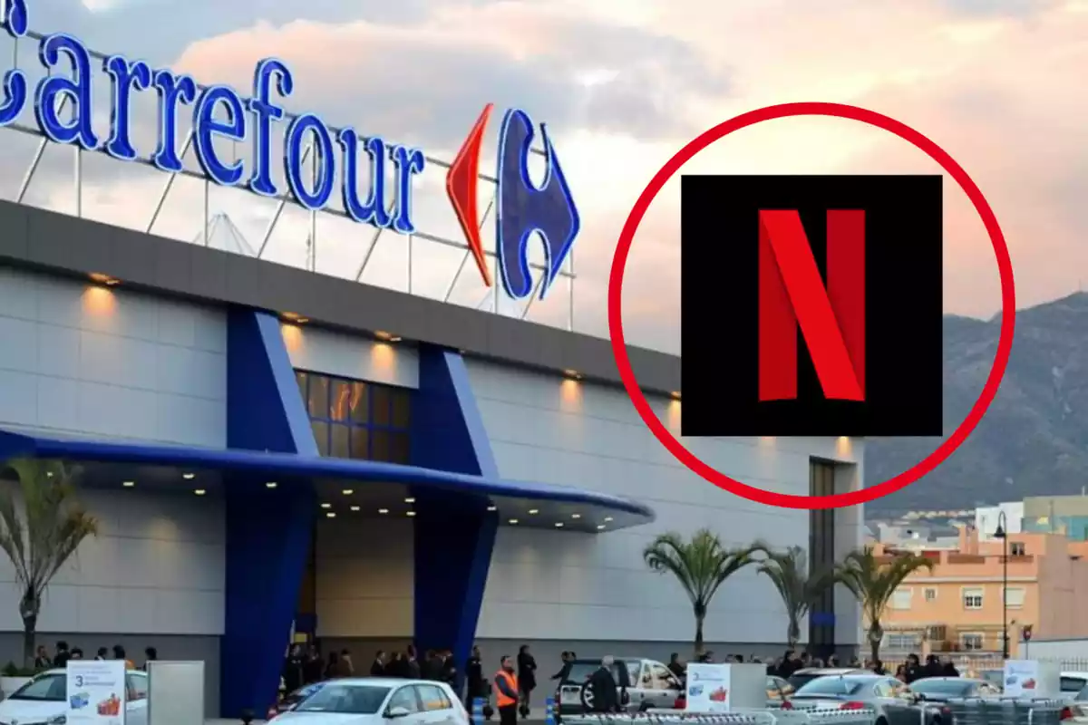 Muntatge amb una imatge de Carrefour. A la dreta el logotip de Netflix