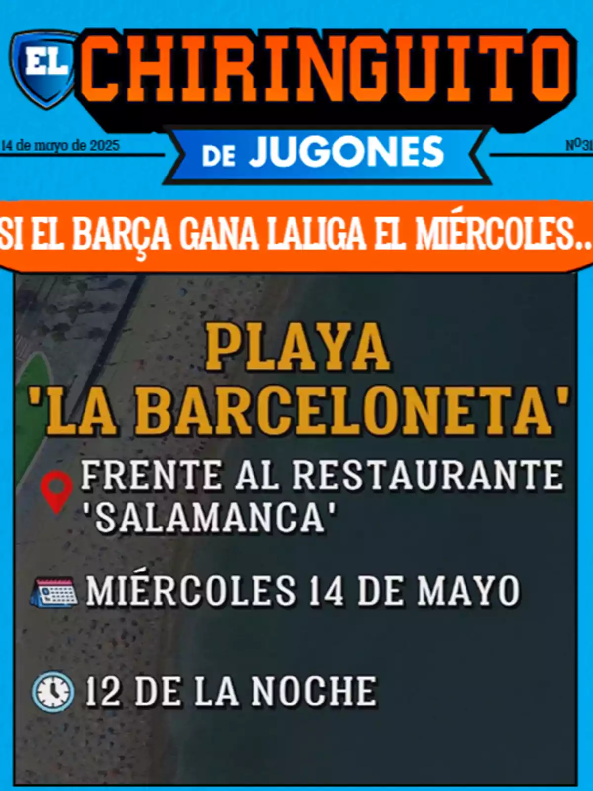 Anunci d''El Chiringuito' sobre la possible celebració del Barça. Anunci d''El Chiringuito' sobre la possible celebració del Barça.
