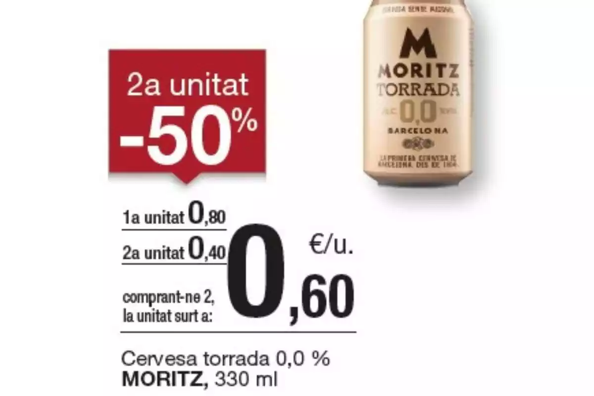 Detall de la promoció de cervesa Moritz a Bonpreu