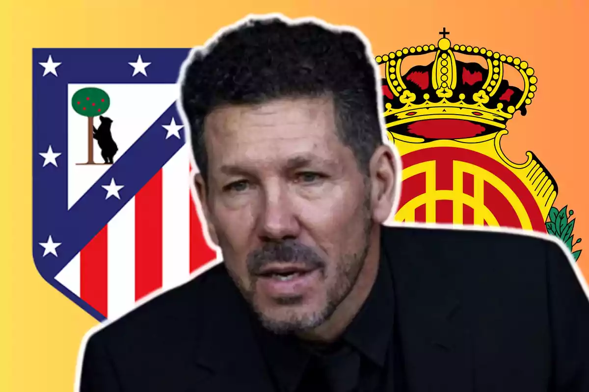 Cholo Simeone i els escuts d'Atleti i Mallorca