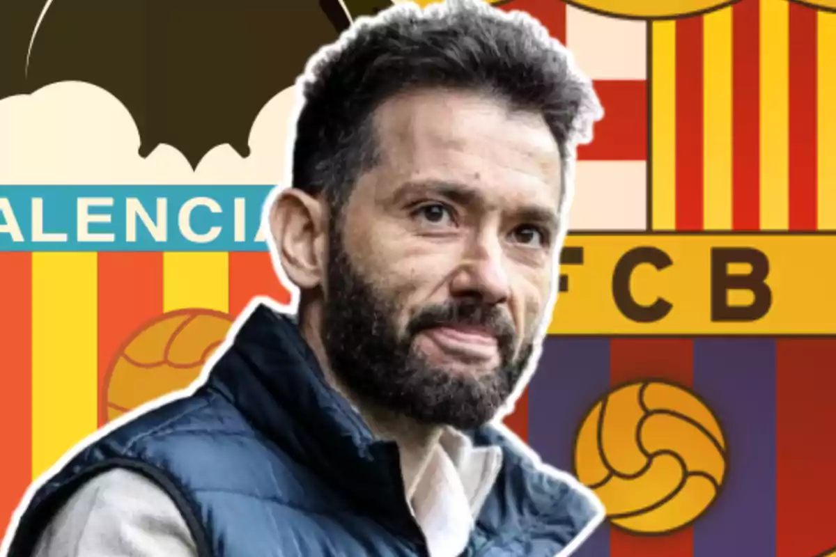 Carlos Corberán i els escuts de València i Barça