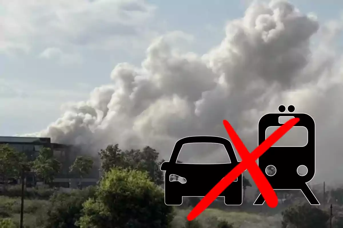 Talls de carretera i de tren després de l'incendi.