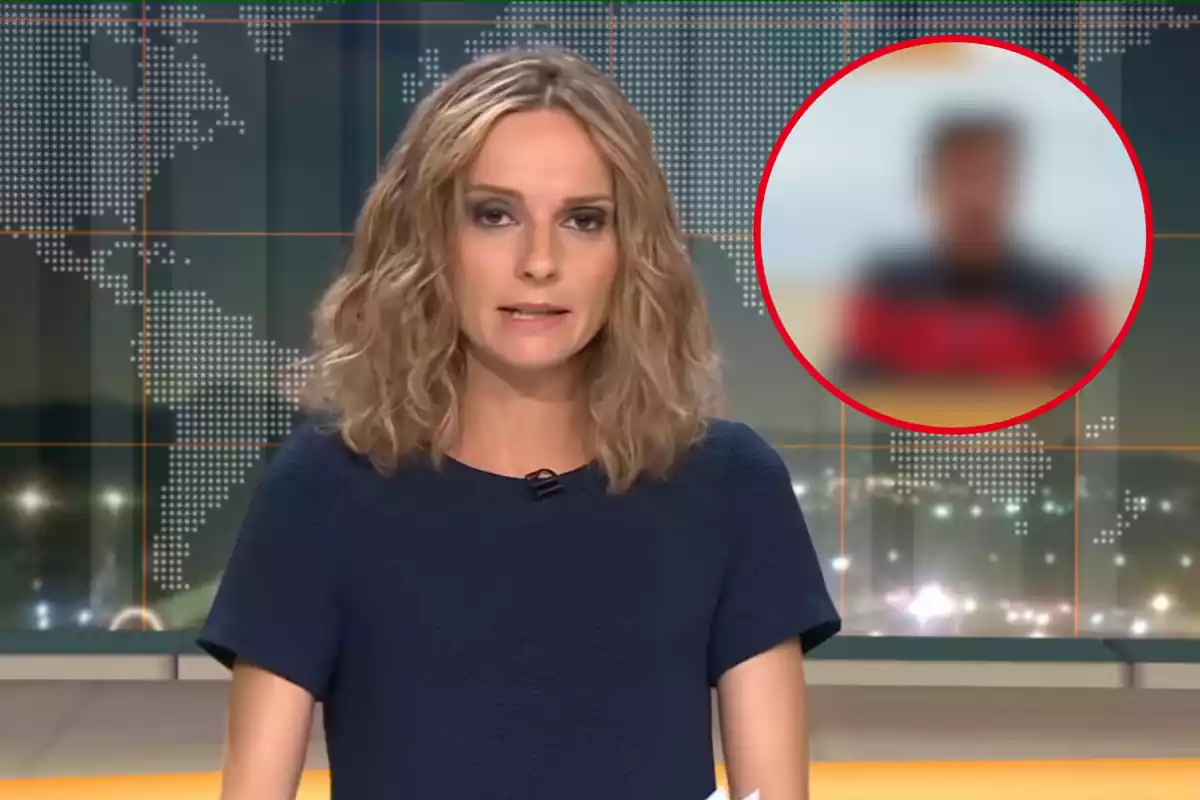 Muntatge amb una imatge de Cristina Riba durant un informatiu de TV3. A la dreta una imatge desenfocada del periodista Artur Peguera