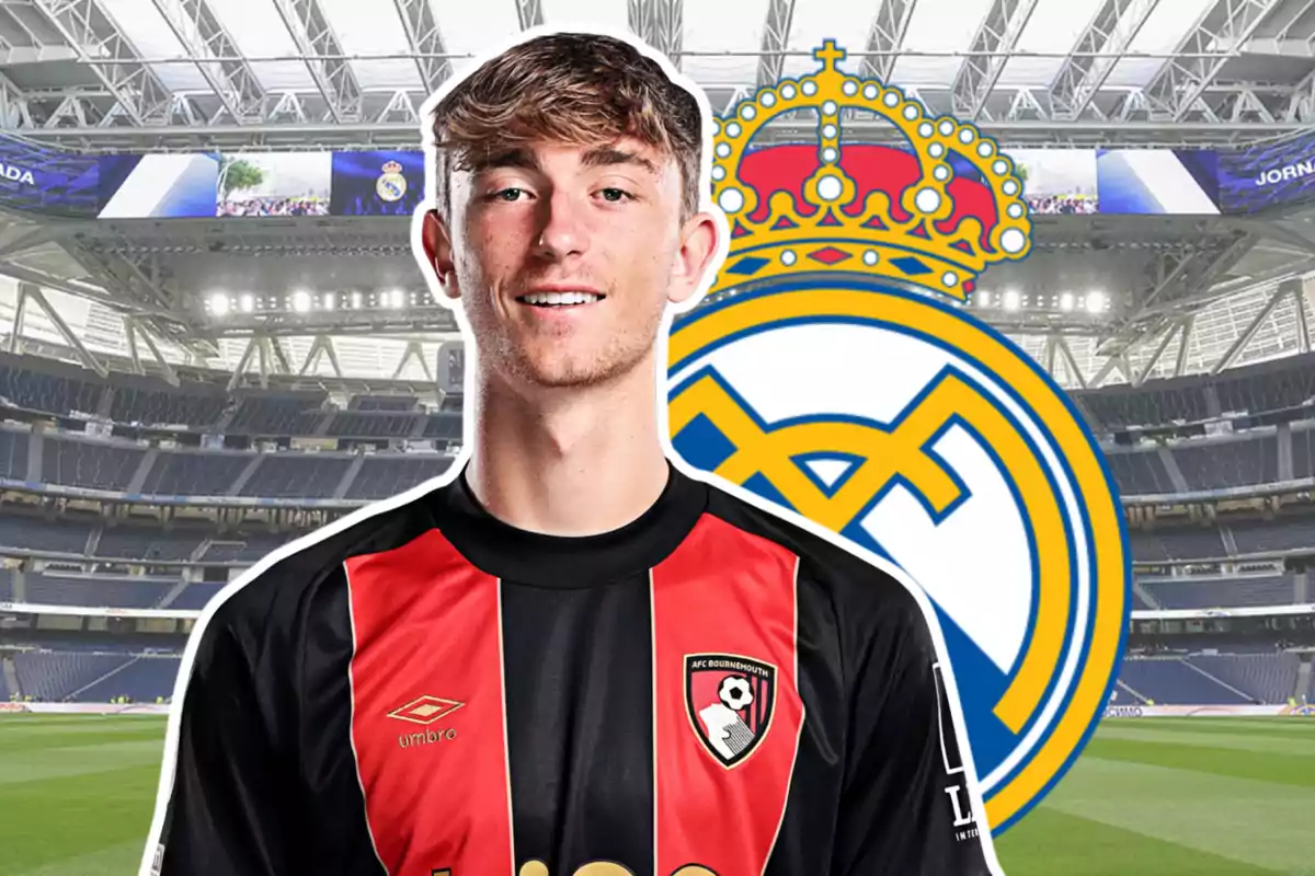 Dean Huijsen y el escudo del Real Madrid