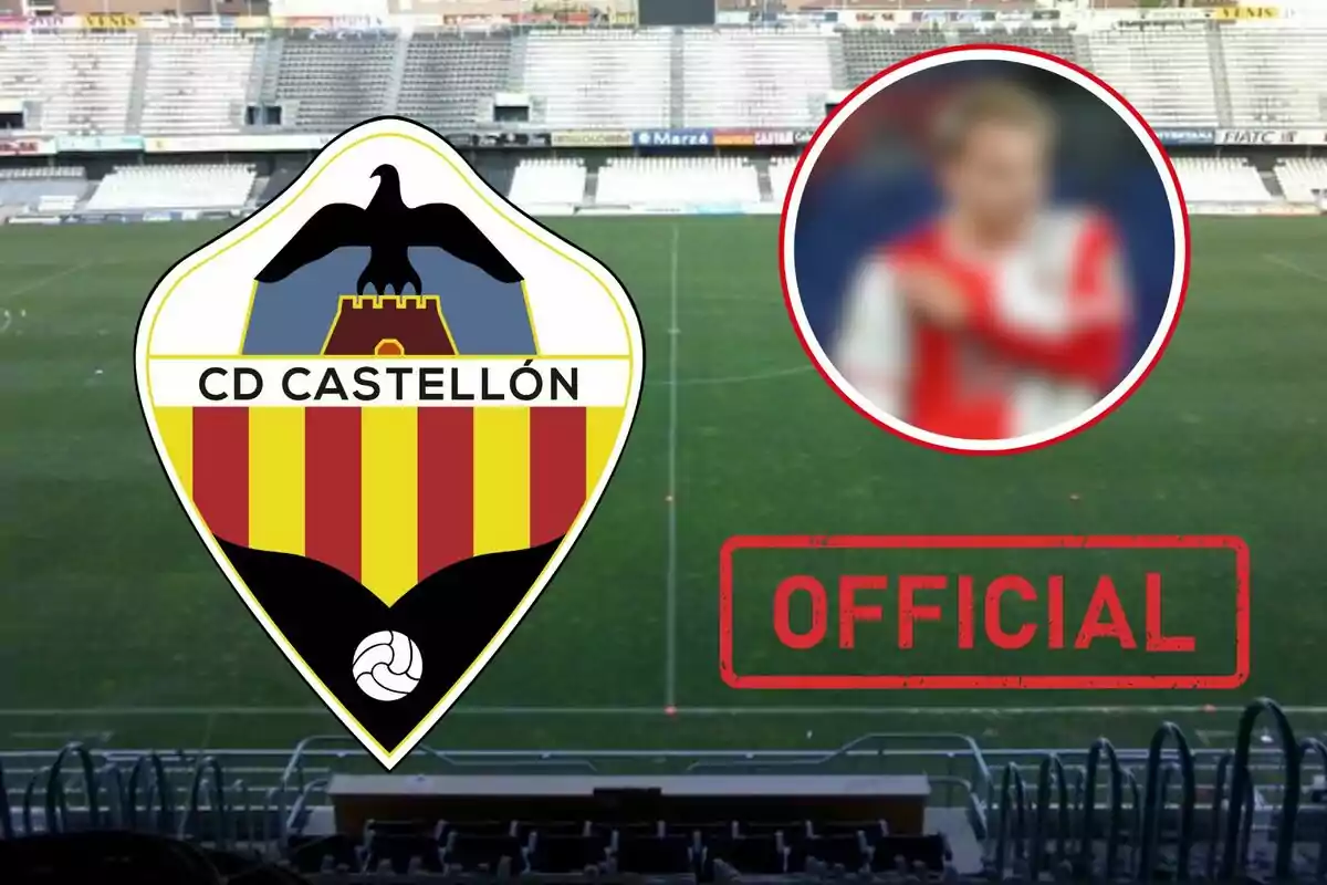 Anuncio oficial del CD Castellón con el escudo del club y la imagen borrosa de un jugador.