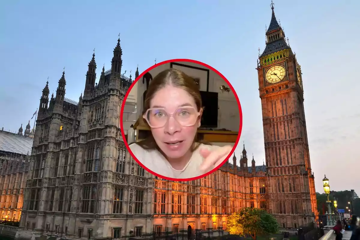 La usuaria de TikTok @awaywithbea y el Big Ben de Londres, en un fotomontaje