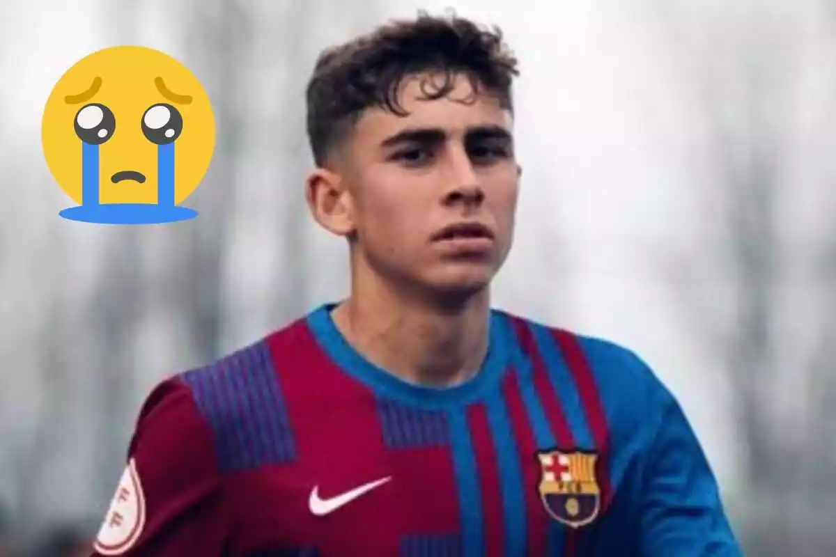 Muntatge amb una imatge de Fermín, jugador del FC Barcelona, mirant a càmera. A la cantonada inferior esquerra, una emoticona d'una cara plorant