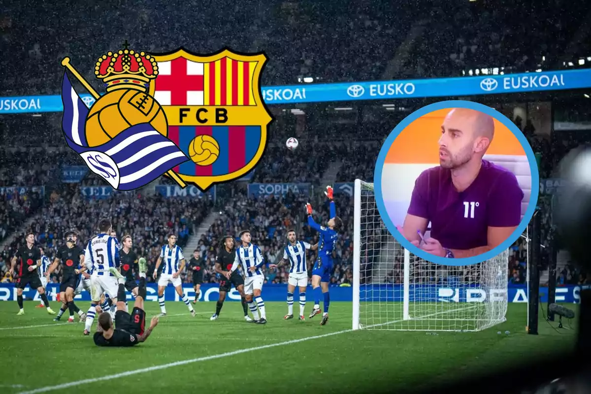 Fermín Suárez y una imagen del partido entre Real Sociedad y Barça