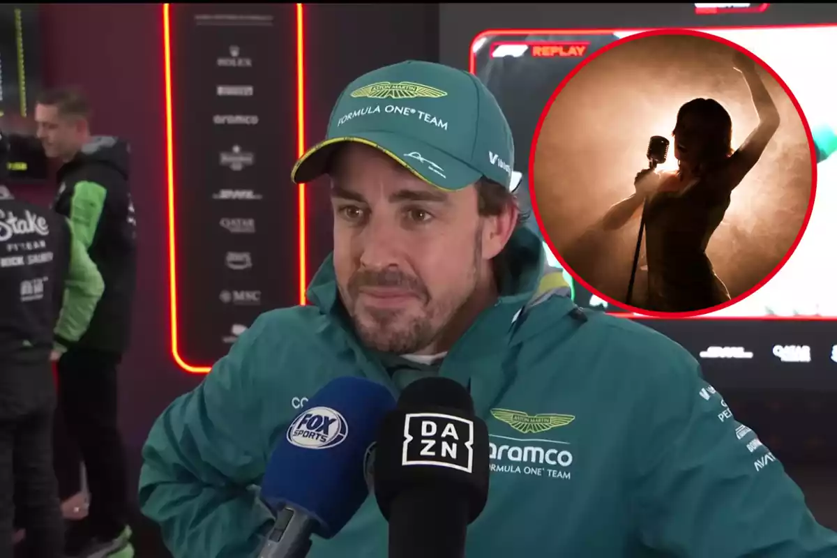 Muntatge amb una imatge de Fernando Alonso durant una entrevista. A la dreta una imatge amb una cantant