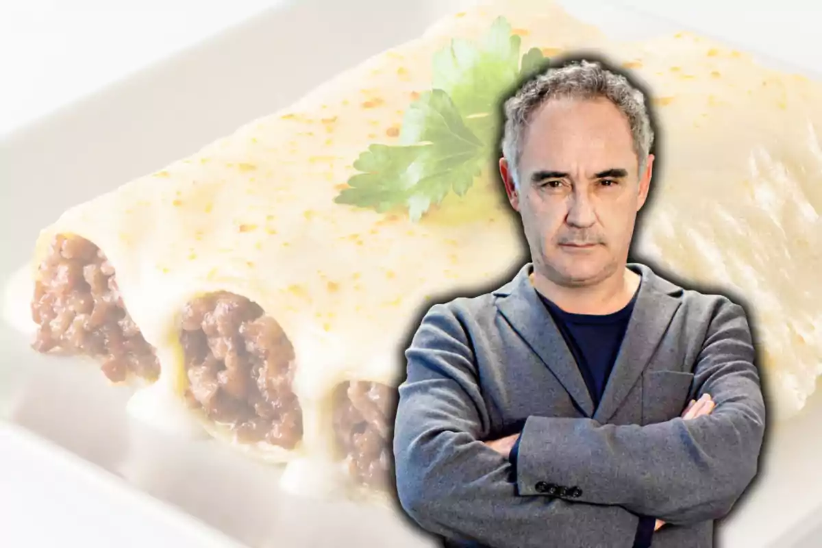 Ferran Adrià i un plat de canelons