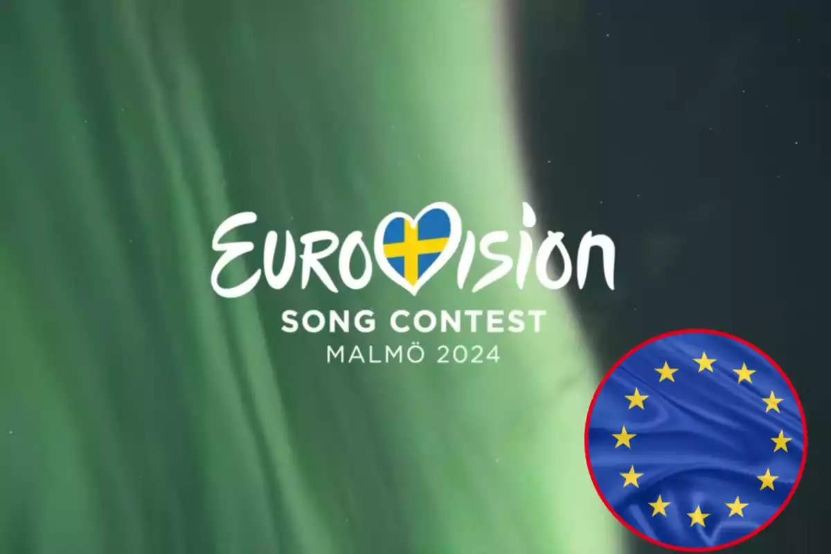 Muntatge amb una imatge del Festival d'Eurovisió 2024. A la dreta una imatge amb la bandera europea