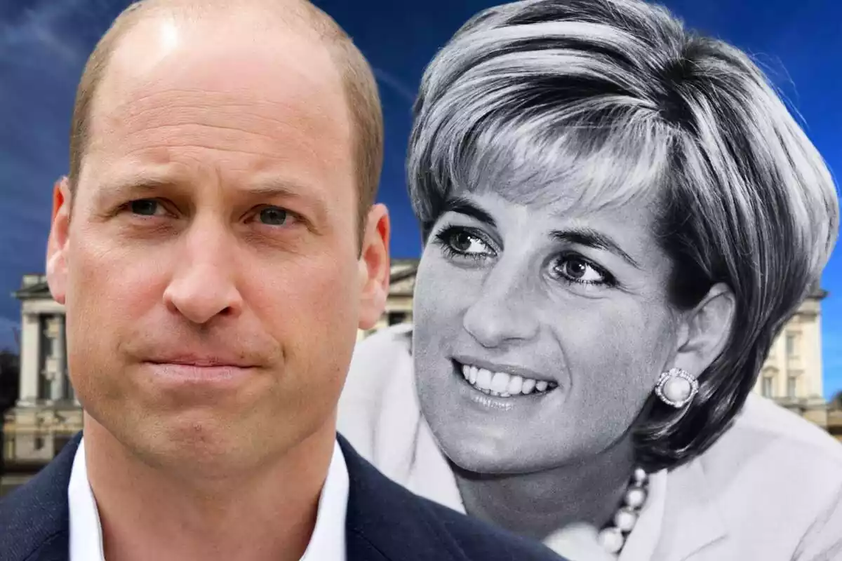 Photomontage of Prince William with an image of Lady Di
