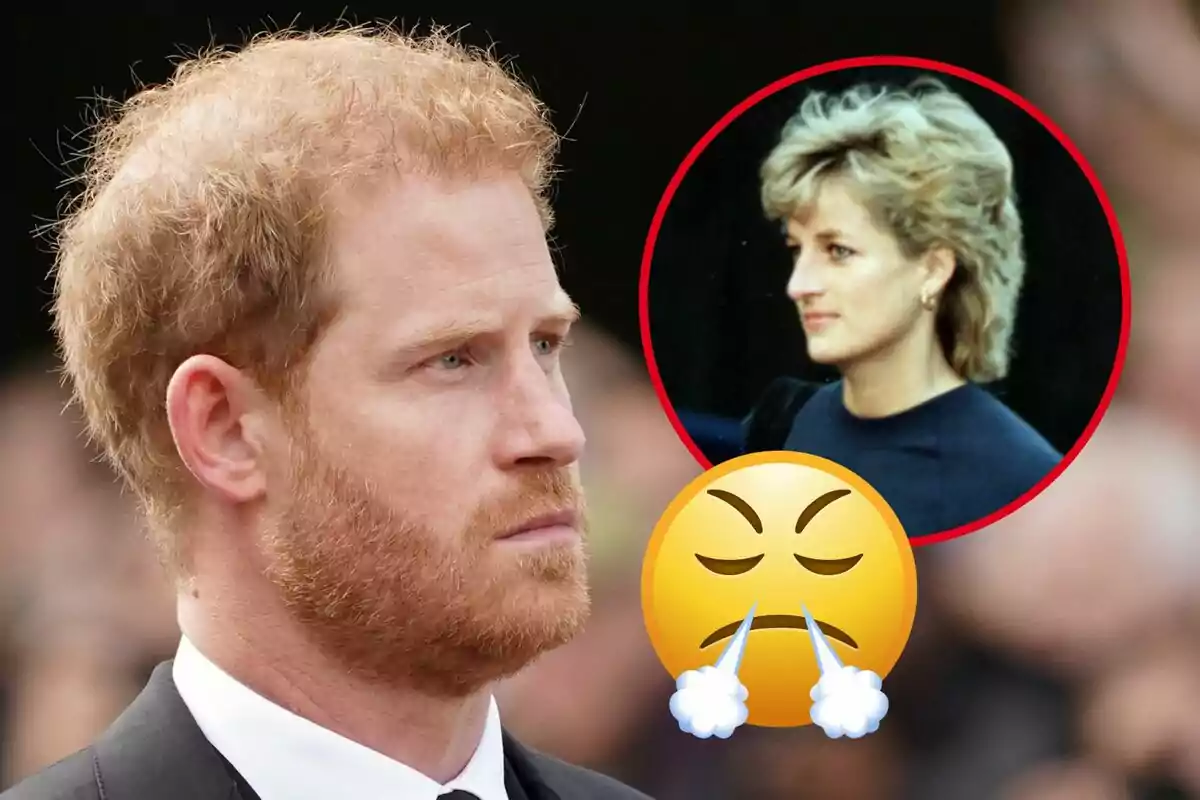 Un hombre pelirrojo con expresión seria y un emoji de enojo con una imagen de una mujer rubia en un círculo rojo.