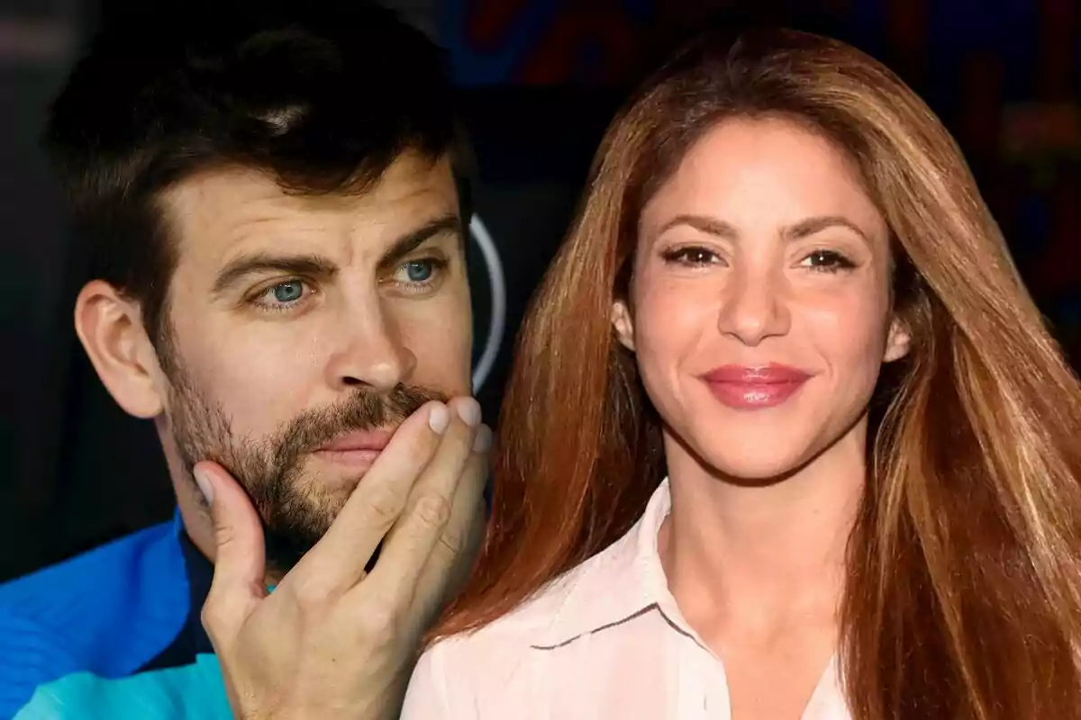 Gerard Piqué amb barba i Shakira somrient amb cabell llarg i castany. Gerard Piqué amb barba i Shakira somrient amb cabell llarg i castany.