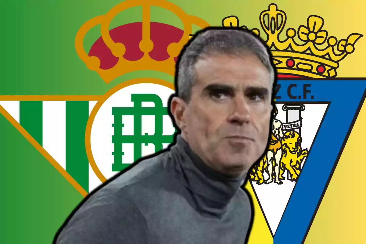 Gaizka Garitano i els escuts de Real Betis i Cadis