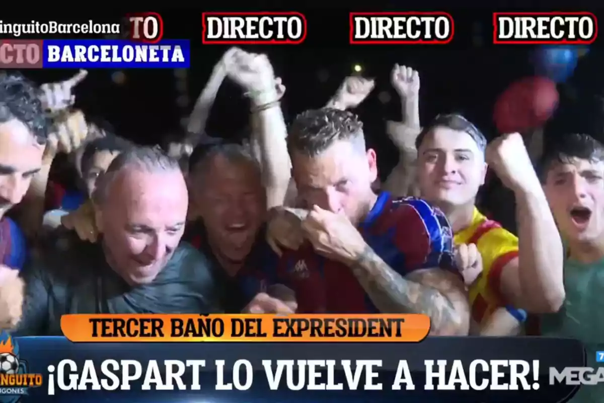 Gaspart, Jota Jordi i aficionats culers celebren el títol de LaLiga a la Barceloneta. Gaspart, Jota Jordi i aficionats culers celebren el títol de LaLiga a la Barceloneta.