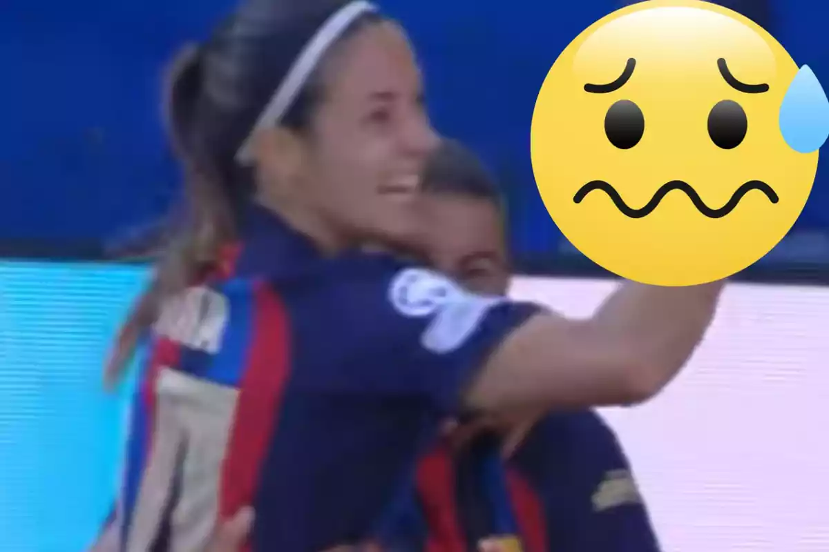 Muntatge amb Aitana Bonmatí celebrant un gol i una emoticona espantada a dalt a la dreta
