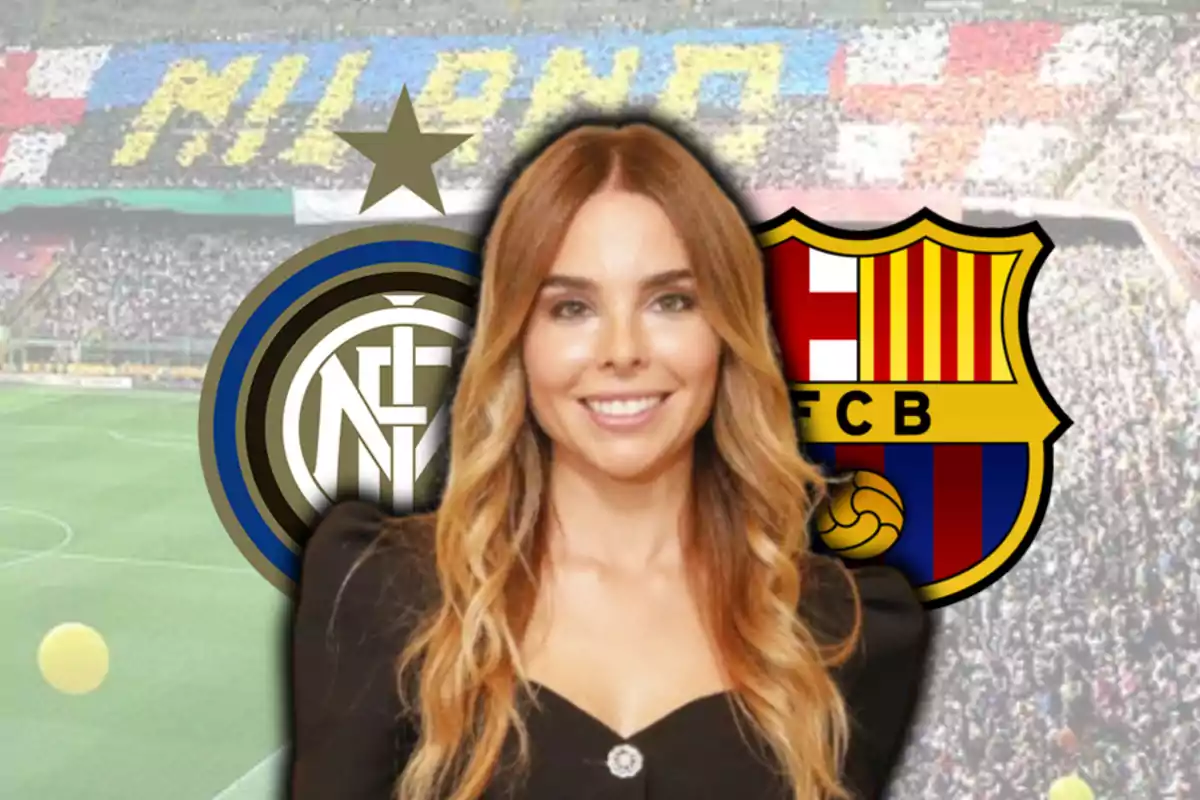 Helena Condis y los escudos de Inter y de Barça