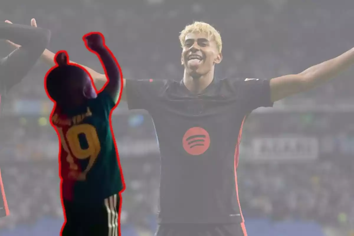 Germà petit de Lamine Yamal celebra el seu gol a l'RCDE Stadium.