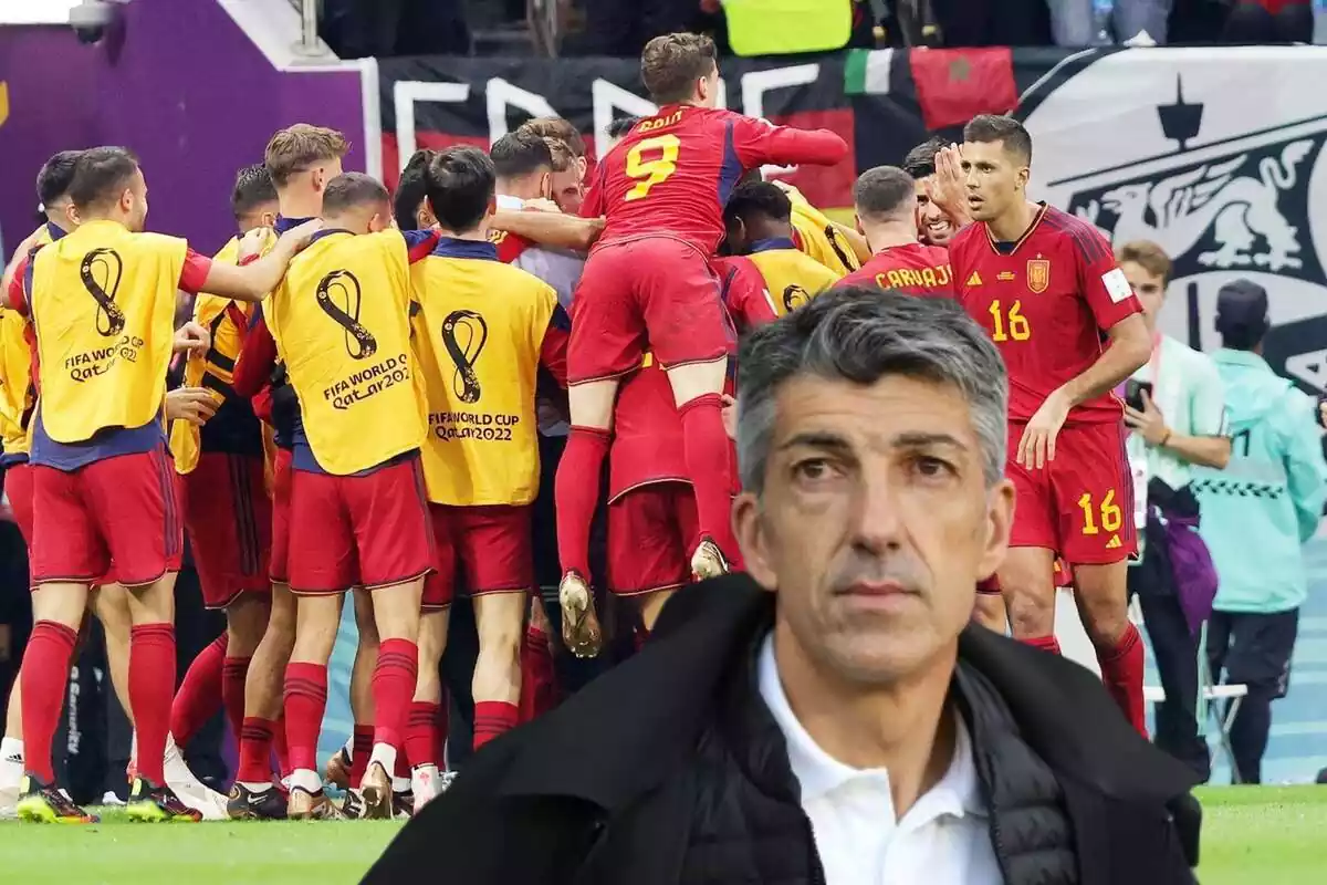 La selecció espanyola celebrant un gol