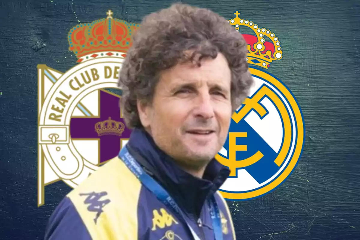 Imanol Idiakez i els escuts de Depor i Real Madrid