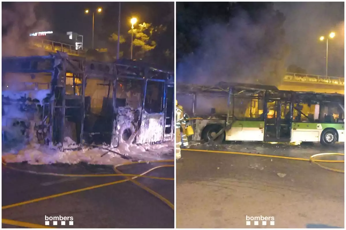 Un autobús quemado en l'Hospitalet de Llobregat