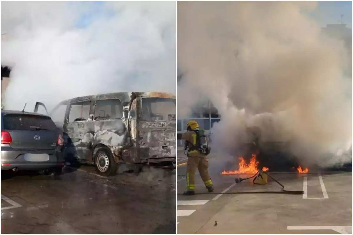 Así ha sido el múltiple incendio de vehículos en Figueres