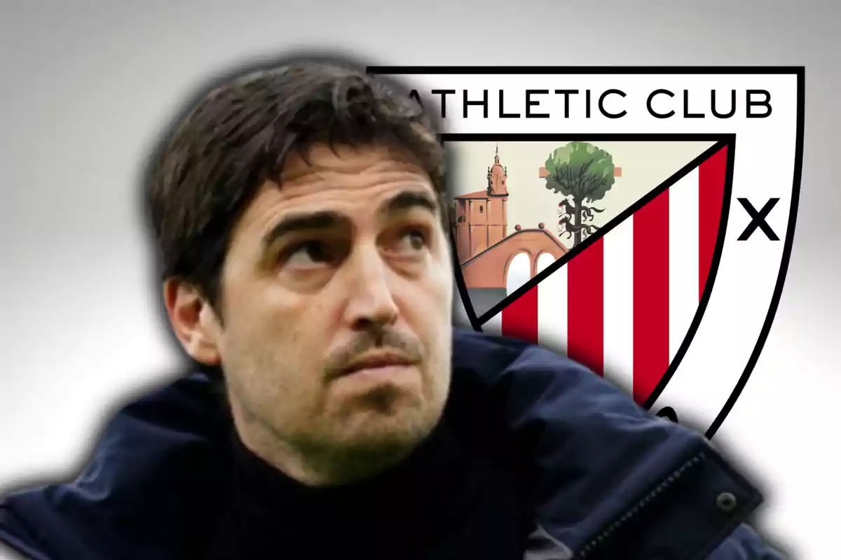 Andoni Iraola i l'escut de l'Athletic