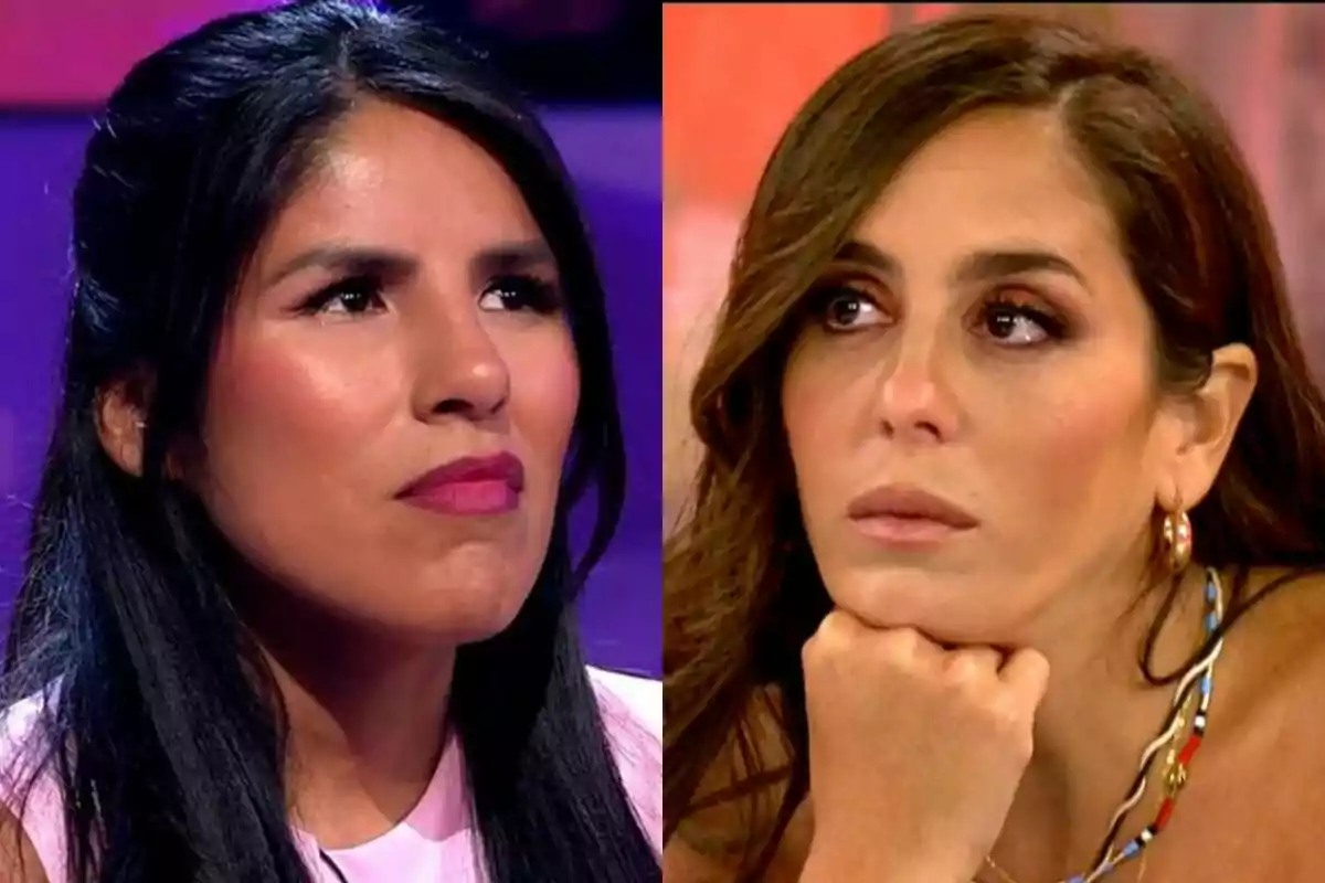 Isa Pantoja amb expressió neutra a De Viernes a l'esquerra amb Anabel Pantoja amb expressió d'enuig a Sálvame a la dreta. Isa Pantoja amb expressió neutra a De Viernes a l'esquerra amb Anabel Pantoja amb expressió d'enuig a Sálvame a la dreta.