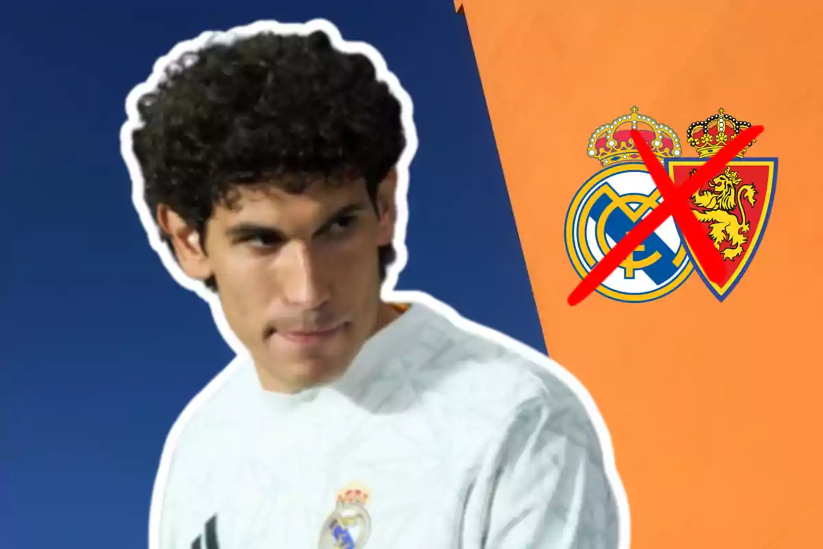 Jesús Vallejo i els escuts de Reial Madrid i Reial Saragossa