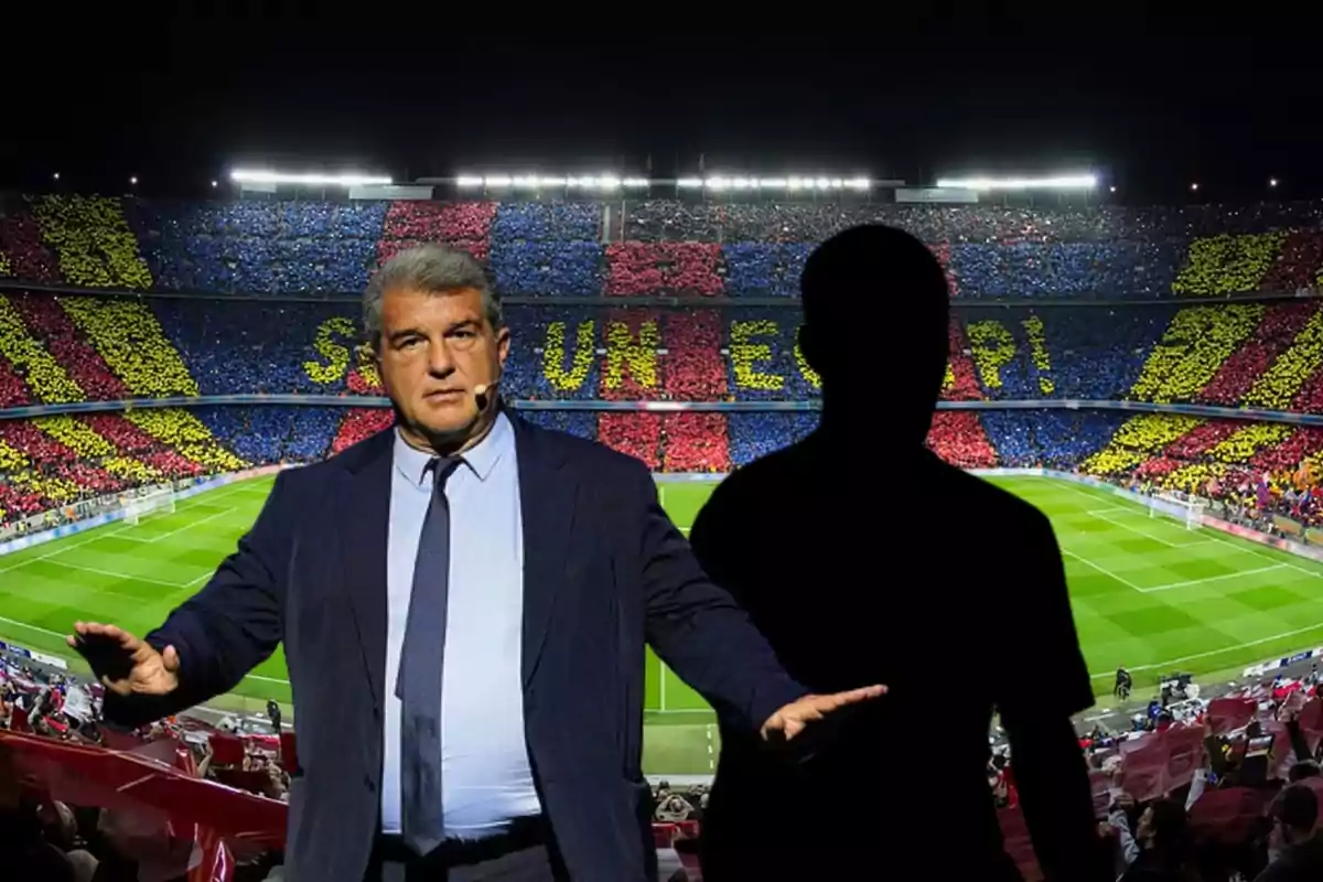 Joan Laporta i un possible fitxatge del Barça amb el Camp Nou de fons