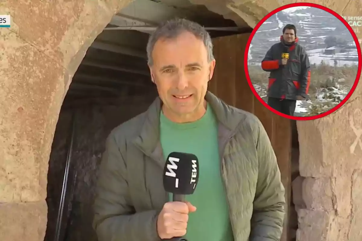 Muntatge amb una imatge de Jordi Eroles durant un reportatge de televisió. A la dreta una imatge de Toni Nadal, durant una connexió televisiva