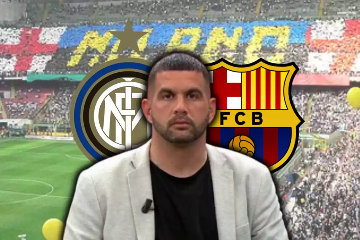 José Álvarez i els escuts de l'Inter i el Barça