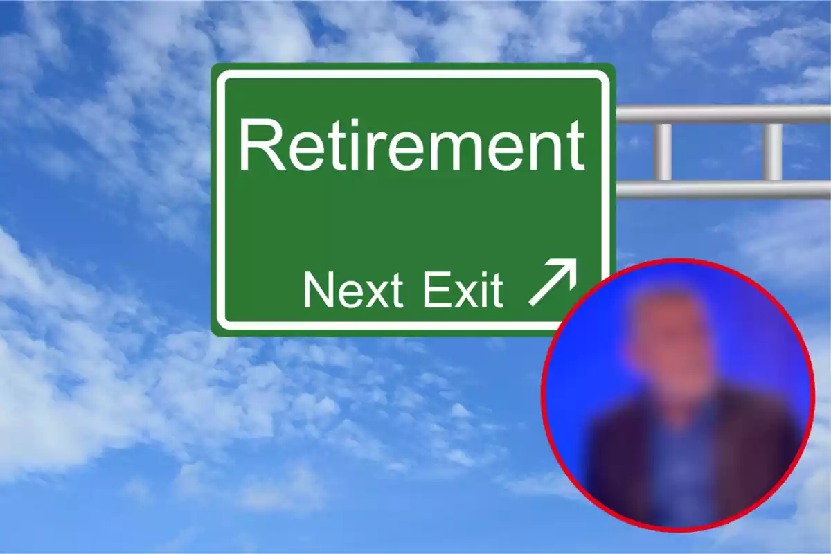 Muntatge amb imatge d'un indicador de sortida per a la jubilació. A la dreta, una imatge desenfocada d'un periodista de TV3