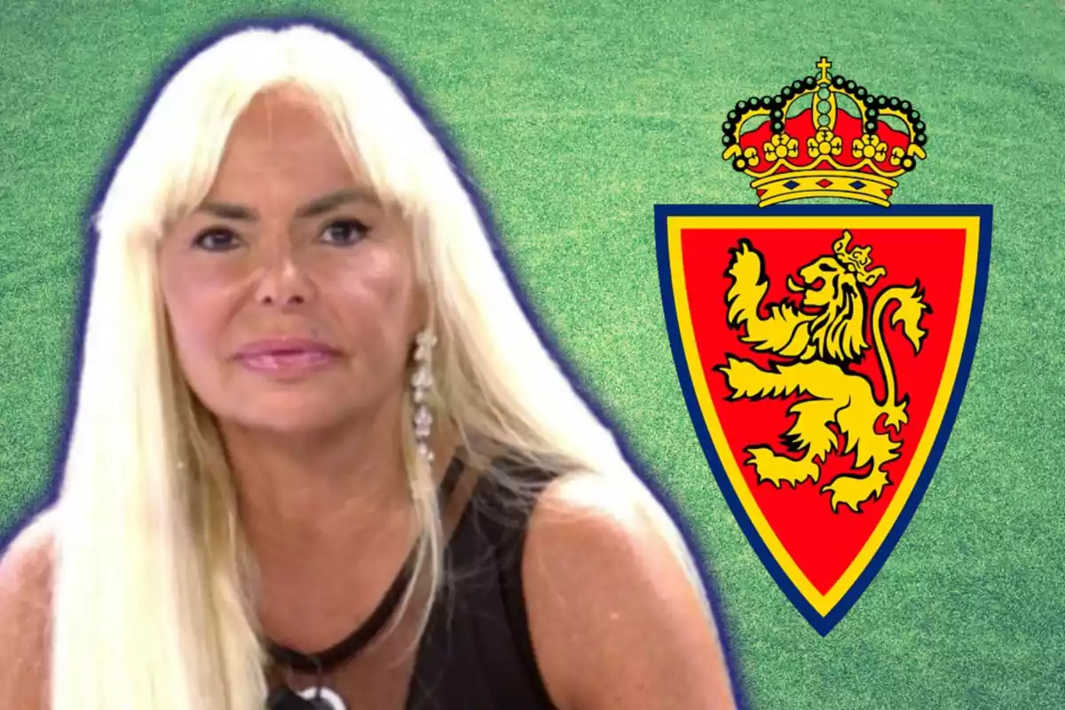 Leticia Sabater i l'escut del Reial Saragossa
