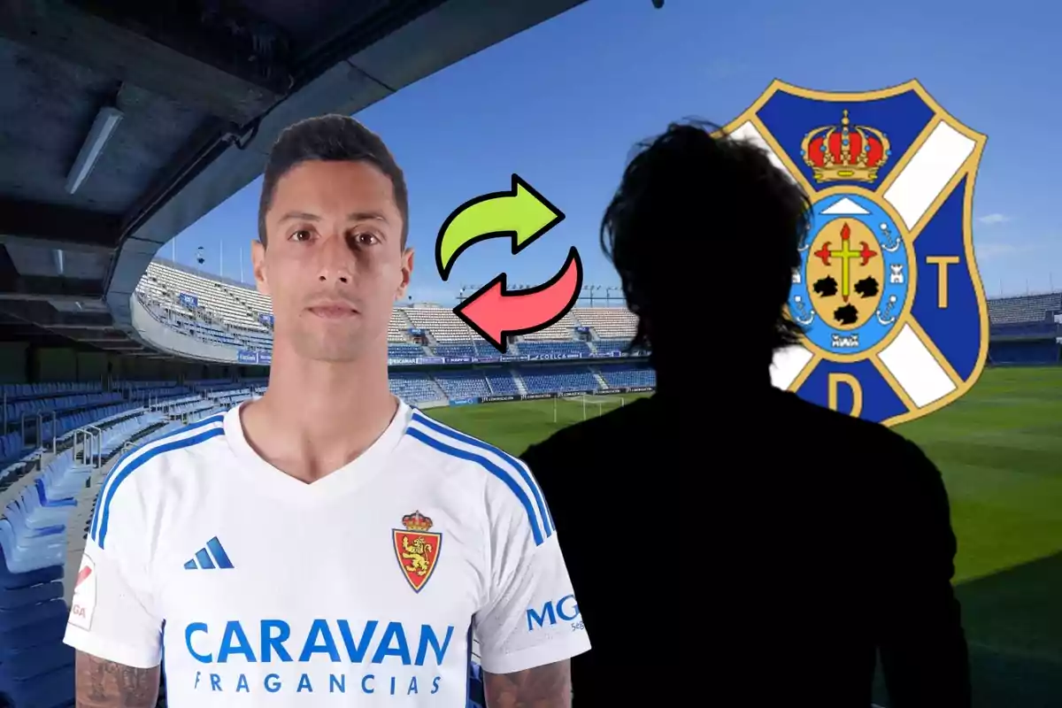 Maikel Mesa i el seu possible substitut al Reial Saragossa amb l'estadi Heliodoro de fondo