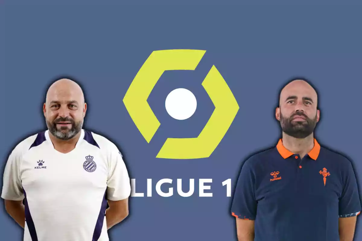 Manolo González i Claudio Giráldez, amb el logotip de la Ligue 1 de fons