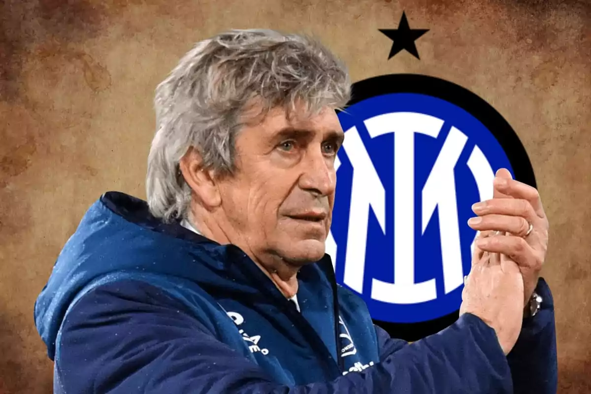 Manuel Pellegrini, entrenador del Real Betis, i l'escut de l'Inter