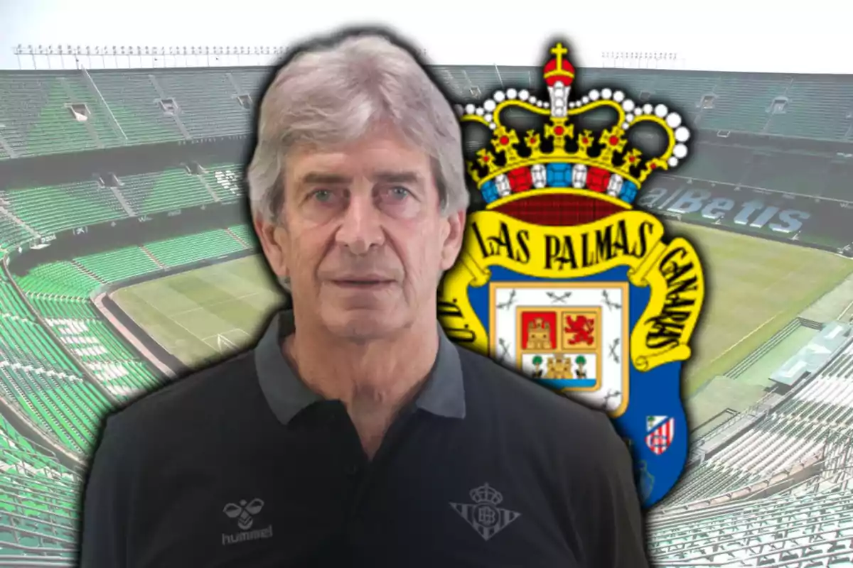 Manuel Pellegrini y el escudo de la UD Las Palmas