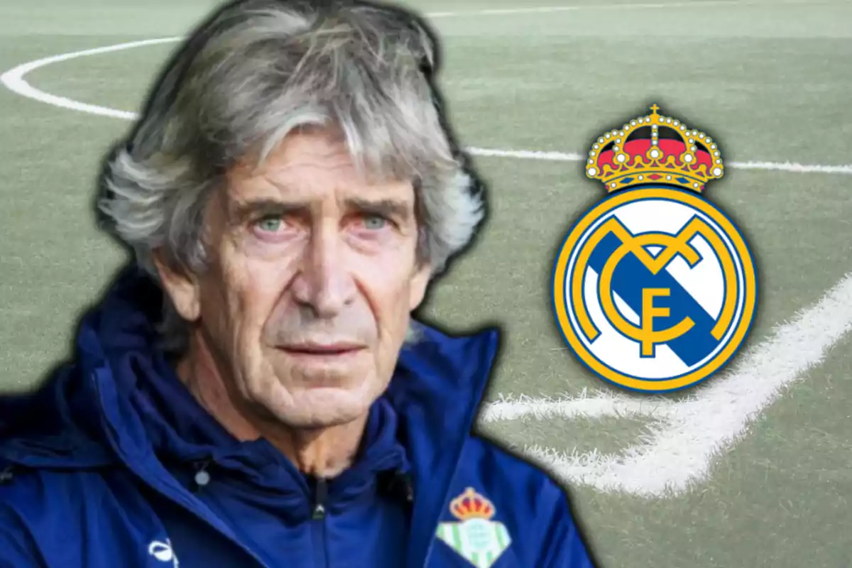 Manuel Pellegrini i l'escut del Reial Madrid