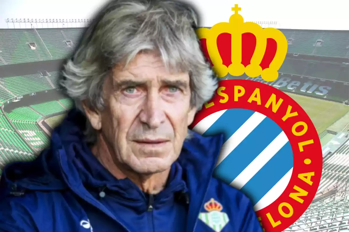 Manuel Pellegrin i l’escut de l’Espanyol