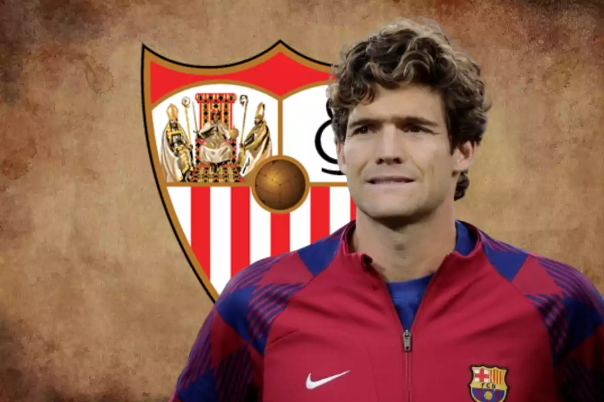 Marcos Alonso y el escudo del Sevilla