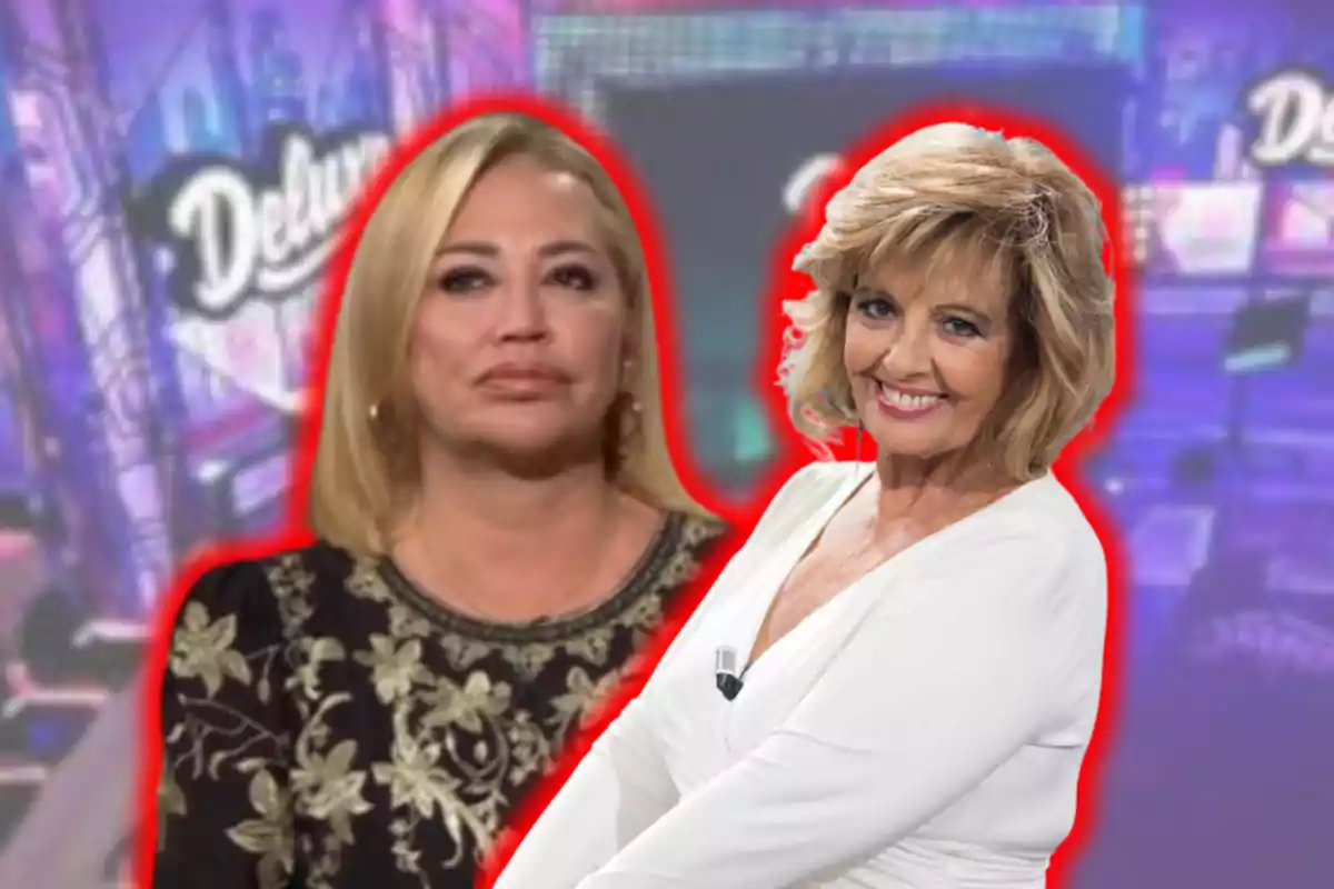 Dos mujeres posan frente a un fondo colorido con el logotipo de Dos mujeres posan frente a un fondo colorido con el logotipo de