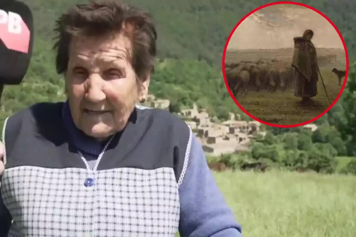 Muntatge amb una imatge de Marina Vilalta durant un reportatge del programa “Planta Baixa” de TV3. A la dreta una imatge amb una pastora i el seu bestiar