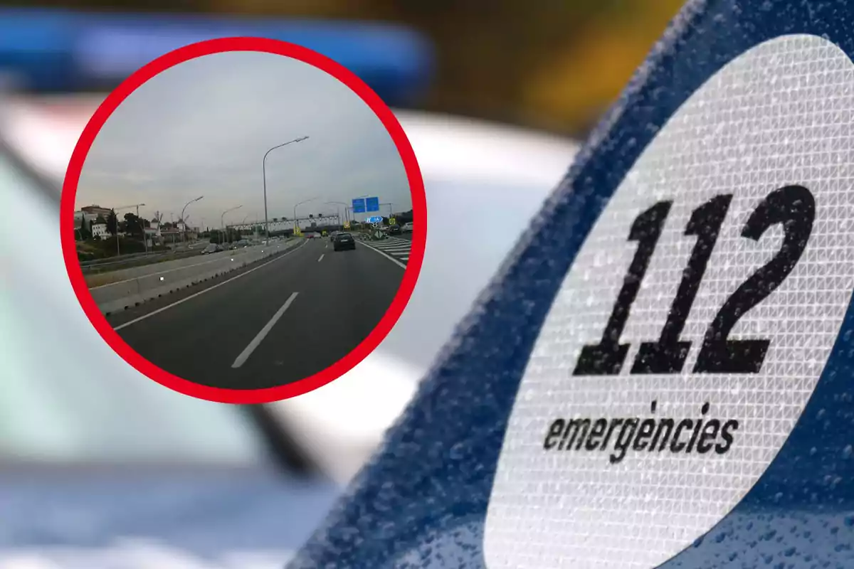 Senyal d'emergència 112 amb una imatge d'una carretera al centre