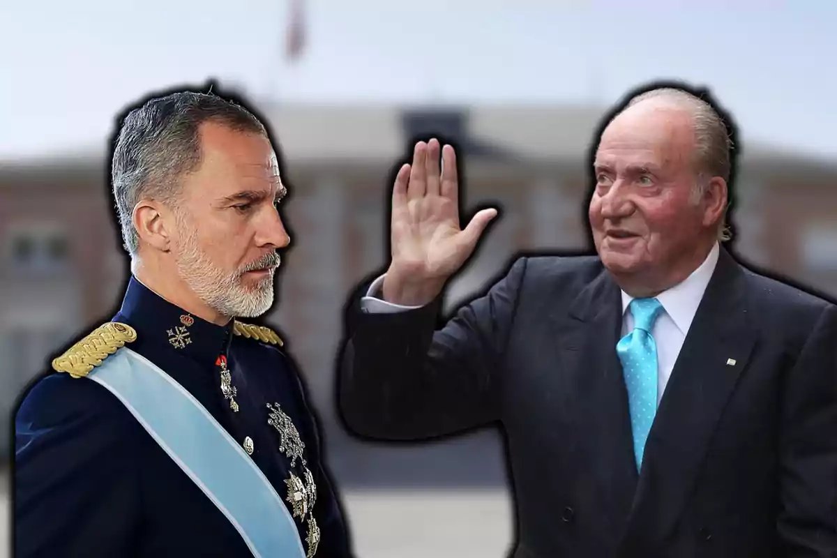 Dos hombres, uno vestido con uniforme militar y el otro con traje, interactuando en un entorno formal.