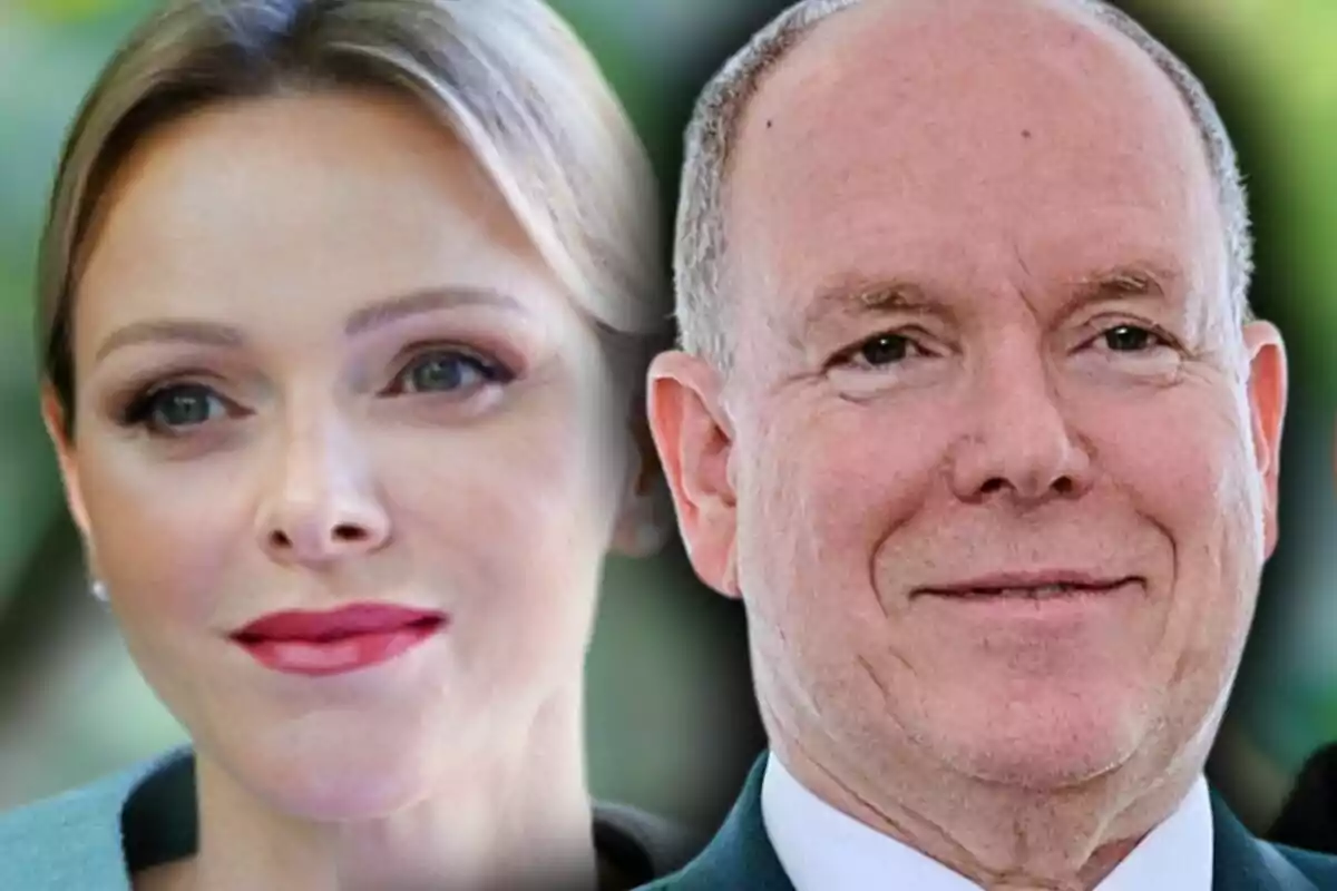 Montaje de fotos de primer plano de Alberto de Mónaco y su mujer, Charlene de Mónaco, ambos con rostro neutro.