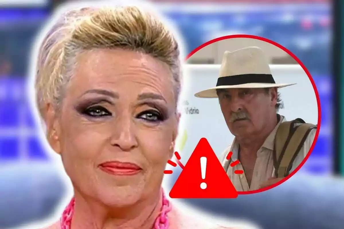 Muntatge de fotos de Lydia Lozano i el seu marit, Charly, tots dos amb rostre seriós i un emoji de perill al costat