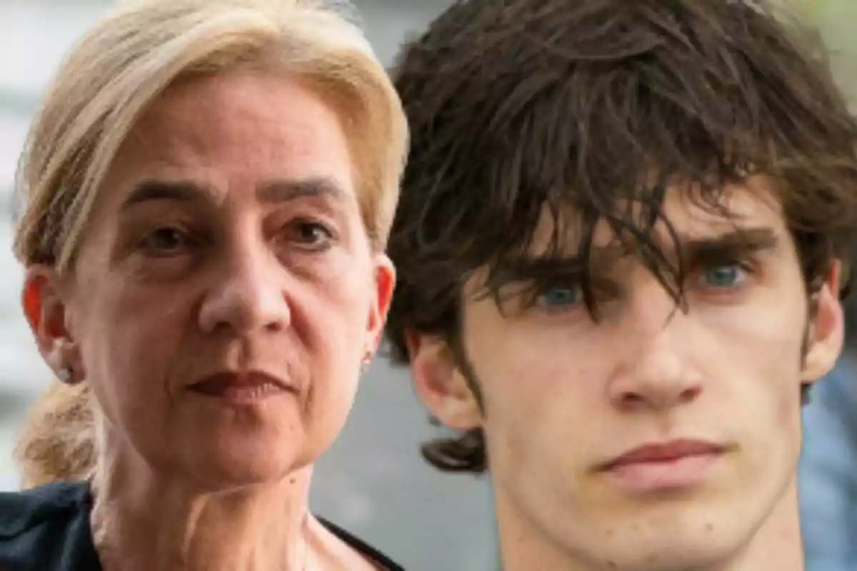 Close-up photo montage of Pablo Urdangarin and Infanta Cristina, both with serious expressions.