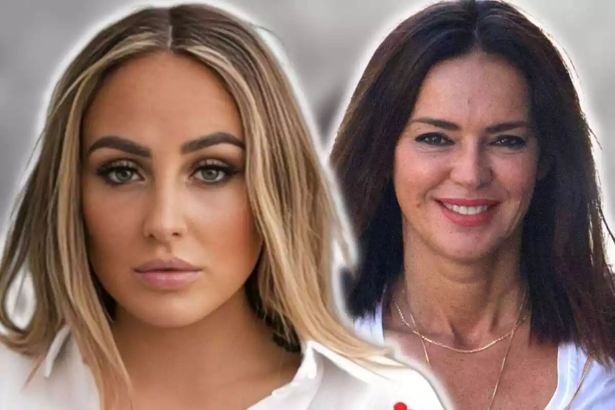 Muntatge de fotos de Rocío Flores amb rostre seriós i l'ex del seu pare, Olga Moreno, amb rostre somrient